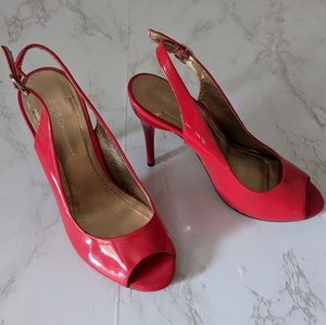 BCBGeneration Shiny Red Peep Toe Heels